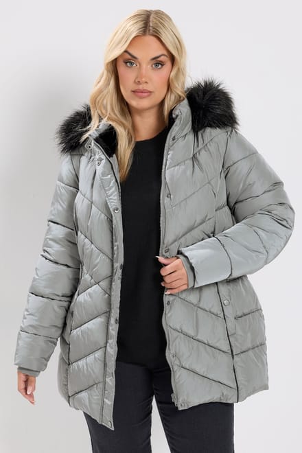 Yours Grijze Korte Gewatteerde Jas Size 50-52