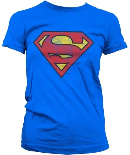 Superman Washed Shield Girly T-shirt voor dames, blauw