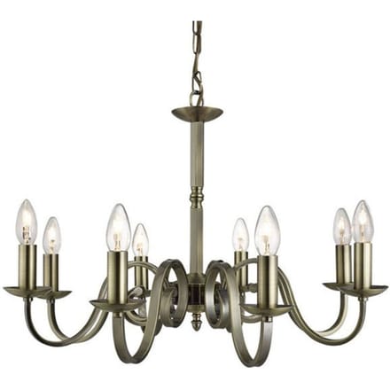 Searchlight Kroonluchter Richmond messing antiek, 8-lamps