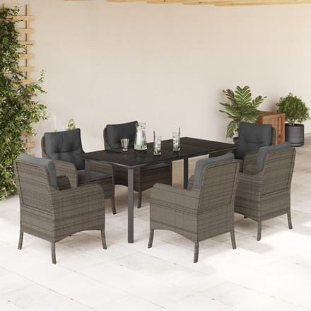 vidaXL - 7-delige - Tuinset - met - kussens - poly - rattan - grijs
