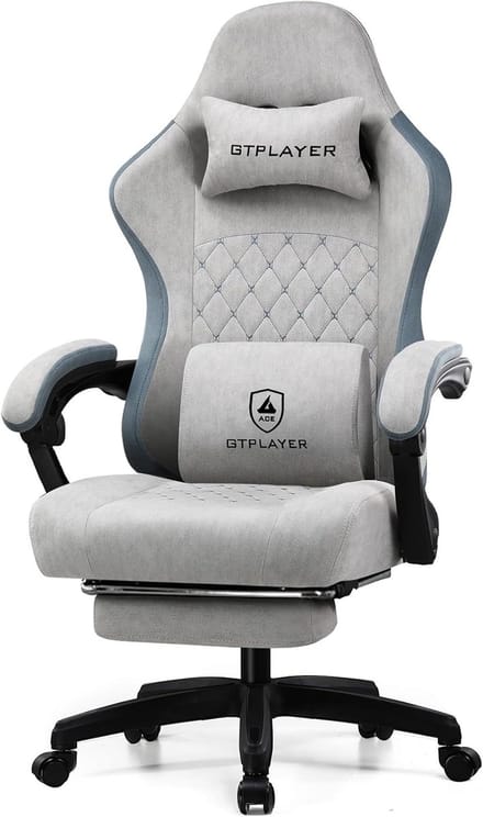 GTPLAYER - Gamingstoel Ergonomisch - Met Veerzitkussen en Voetensteun - Grijs