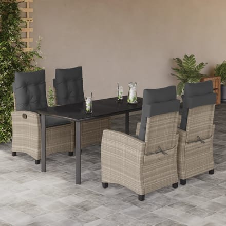 vidaXL - 5-delige - Tuinset - met - kussens - poly - rattan - lichtgrijs