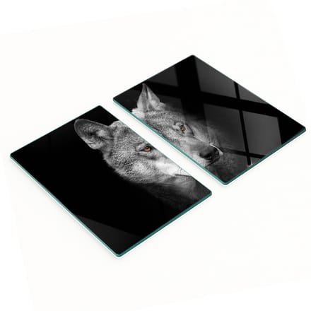 Set van snijplanken van gehard glas met wolvenmotief, 2x40x52 cm