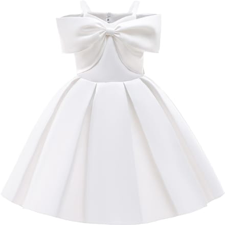 Nieuwe kinderprinsesjurk Effen kleur Off-shoulder kinderjurk 100cm wit