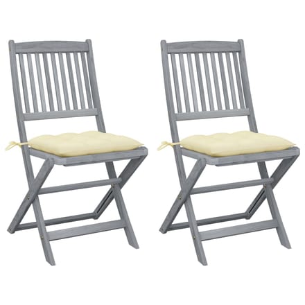 vidaXL - Set - van - 2 - klapstoelen - met - kussens, - gemaakt - van - massief - acaciahout.