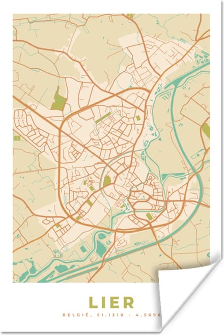 Poster België - Lier - Plattegrond - Kaart - Stadskaart - 20x30 cm
