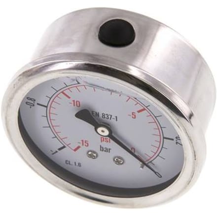 -1..0 Bar Glycerine Manometer Achteraansluiting RVS/Messing 63 mm Klasse 1.6 - ML-1063SHG