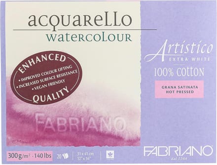 Aquarelpapier Blok 300g/m² Katoen 31x41 cm - Extra Wit - Hot Pressed (Satijnglans)