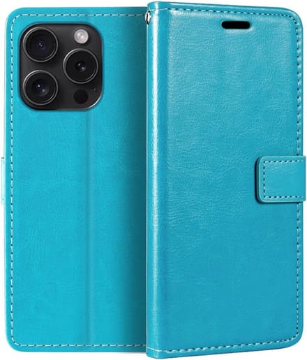 Portemonnee Book Case Hoesje Geschikt voor: iPhone 15 Pro Max - Turquoise