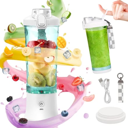 Draagbare Mixer - Smoothie Maker - Drankjes Maken - 6 Roestvrijstalen Messen - 600 ml - Wit