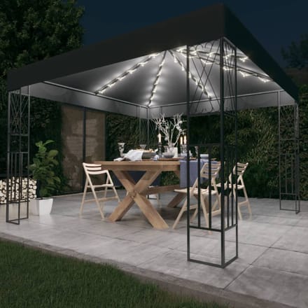 vidaXL - Prieel - met - LED-lichtslinger - 3x3 - m - stof - antracietkleurig