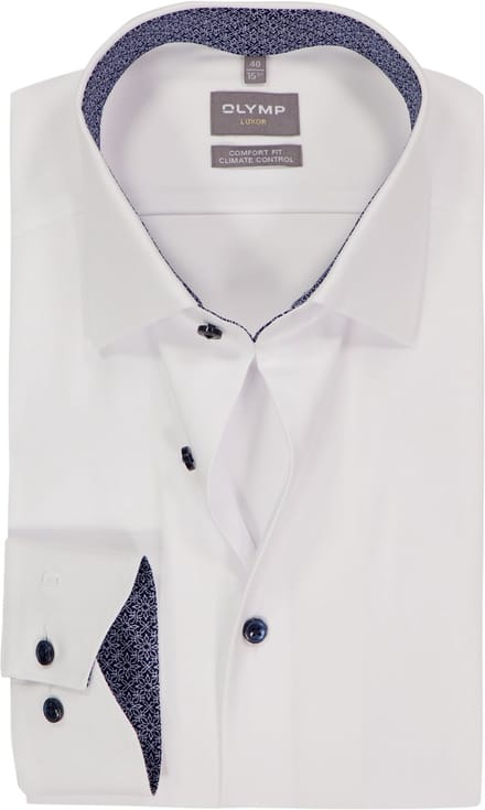 OLYMP 24/7 Luxor comfort fit overhemd - twill - wit - Strijkvriendelijk - Boordmaat: 41