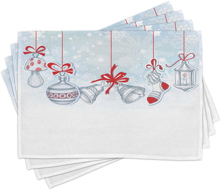 New Bed Kerst Retro Set van 4 Placemat voor Eettafel, Wasbare Stof met Antislip Achterkant