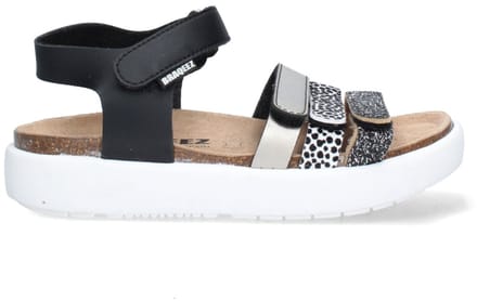 Braqeez 426420-789 Meisjes Platte Sandalen - Zwart - Leer - Klittenband