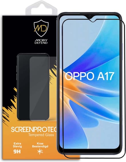 MobyDefend Screenprotector - Geschikt voor Oppo A17 - Screensaver Met Zwarte Randen - Gehard Glas