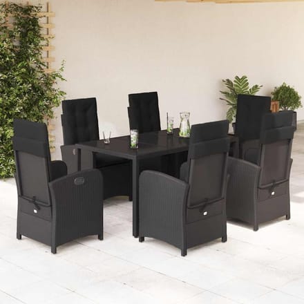 vidaXL - 7-delige - Tuinset - met - kussens - poly - rattan - zwart