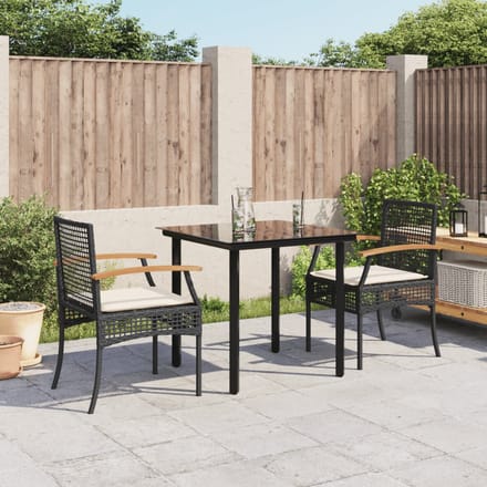 vidaXL - 3-delige - Tuinset - met - kussens - poly - rattan - zwart