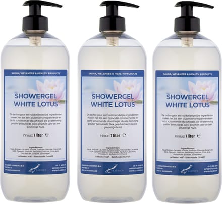 Douchegel White Lotus 1 liter - set van 3 stuks - met gratis pomp - showergel