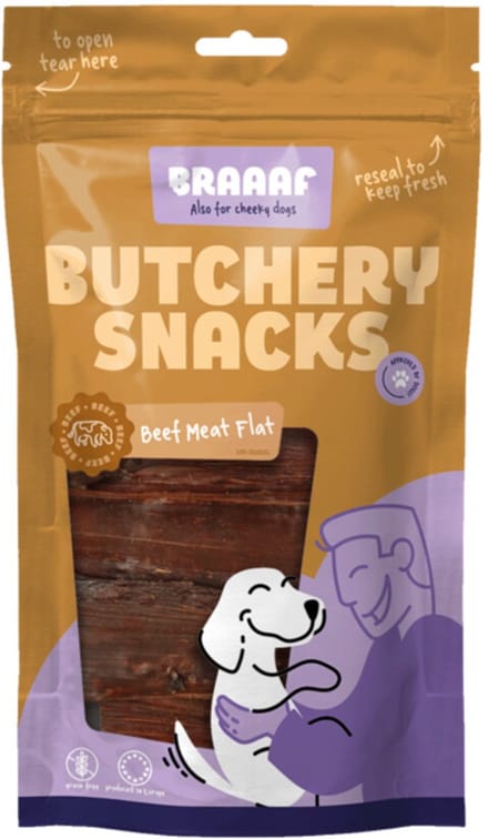 Braaaf Hondensnack Butchery Beef Meat Flat - 10 x 125 gr - Voordeelverpakking
