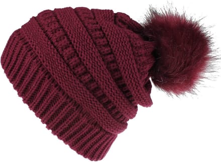 ASTRADAVI Pom Beanie Hat - Muts - Dames Pompon Muts - Warme Winter Mutsen - Skimutsen - Bordeaux