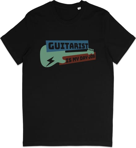 Heren Dames Gitaar T Shirt - Zwart - Maat S