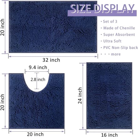 Badmatset - Badkamermatten - Na het Douchen - Antislip Waterabsorberend - 50x80cm U-vorm - Donkerblauw