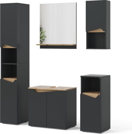Vicco Badkamermeubelcombinatie Marelle, Antraciet/Artisanaal eiken, 5-delig
