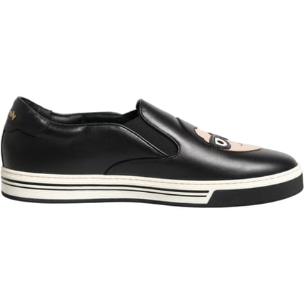 Dolce & Gabbana Zwarte Leren Signature Figures Sneakers Schoenen