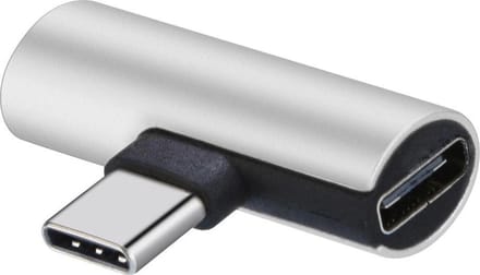 DrPhone DA1 USB-C naar 3,5mm Jack + USB-C Adapter – Zonder Ingebouwde DAC – Audio + Opladen – Zilver