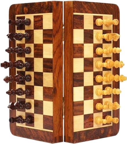 Schaakspel Opvouwbaar - Magnetisch Dambord - Mentale Training - Massief Houten Stukken - 30cm Bord
