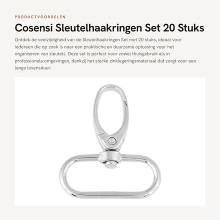 Dailygoods- Sleutelhaakring Set 20 Stuks - Draaibare Karabijnhaak - Zinklegering - Afneembaar Draaipunt - Binnendiameter 32 mm - Multifunctioneel Accessoire