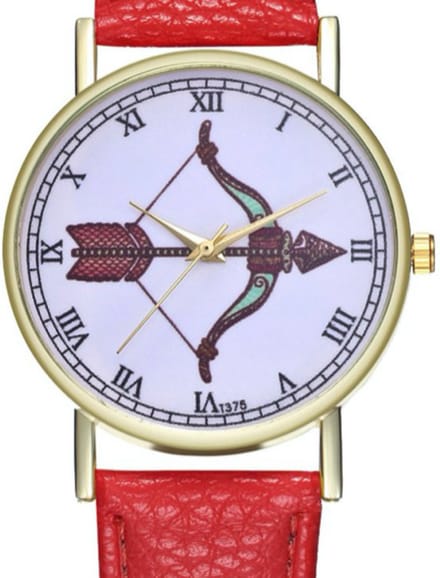Hidzo Horloge Pijl en Boog Ø 38 - Rood - Kunstleer - In Horlogedoosje