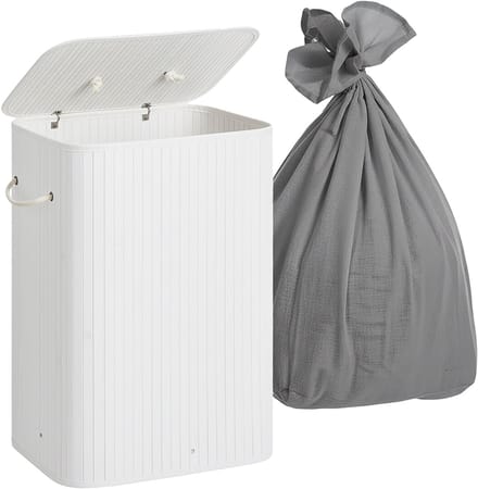 Wasmand 2 vakken - 105 l - bamboe - opvouwbaar - wit