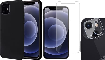Hoesje geschikt voor iPhone 13 Mini - Fluweelzachte Backcover - Zwart - Met Screenprotector en Camera Screen Protector
