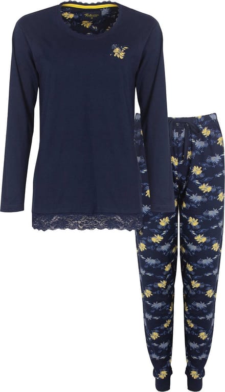 Tenderness Dames Pyjama - Katoen - Lange Mouwen - Blauw - Maat 3XL