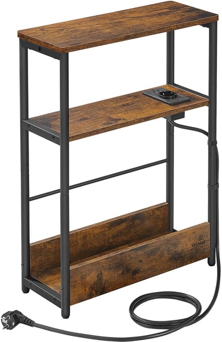 Songmics - Bijzettafel - Staal en Spaanplaat - 3 Planken - Oplader