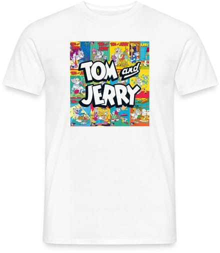 Tom And Jerry Logo Met Vintage Cover Collage T-Shirt Heren