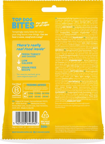Edgard & Cooper Bites Small 50 g - Hondensnacks - Kalkoen