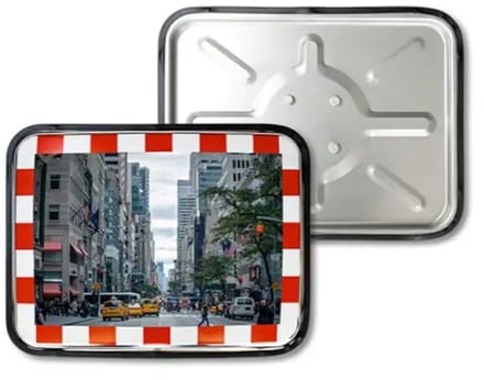 Verkeersspiegel rechthoekig - rood wit - RVS materiaal | 60 x 45 cm