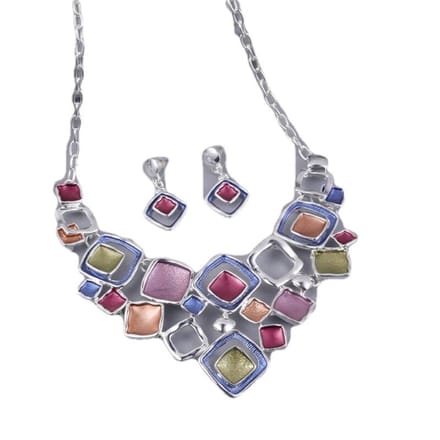 Petra's Sieradenwereld - Ketting metaal emaille vierkant multikleur (EM17)