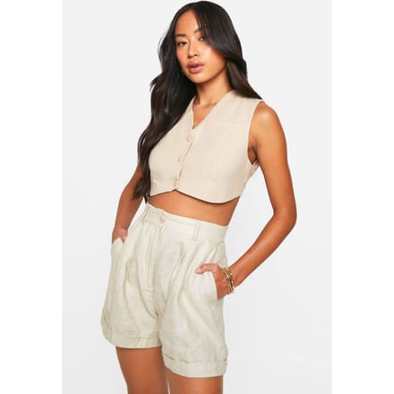 boohoo Dames Geweven Super Crop Getailleerd Vest | Light Stone | Maat: Small