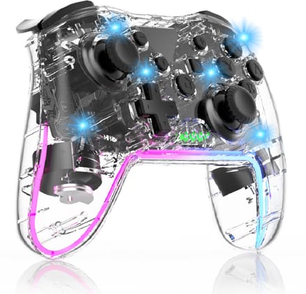 Ntech Switch Controller -Geschikt voor Switch/Lite/OLED Controller, Switch Pro Controller - Transparant - RGB Verlichting - Gaming Accesoires - Turbo - Macro