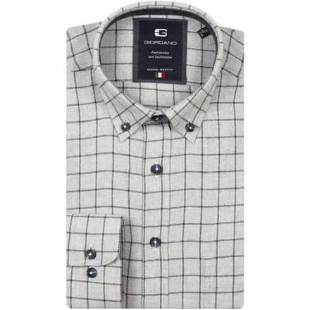 Giordano Overhemd Brando Flanel Check Wooltouch Mélange Navy / male