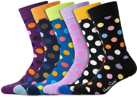 6 Paar | Happy Socks | Thema Big Dot | Dames & Heren | Diverse kleuren | Maat: 36-40