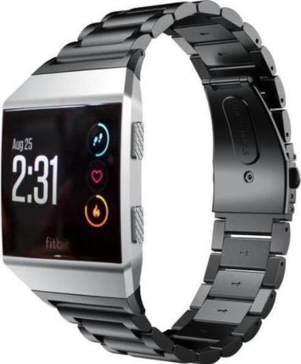 By Qubix - Compatible Fitbit bandje - Geschikt voor fitbit Ionic - Schakelarmband Stainless Steel bandje - Zwart