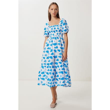 Franjeachtig Abstract Print A-Lijn Midi Jurk met Vierkante Kraag
