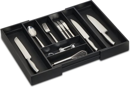 bestekbak uitschuifbaar - 6-8 vakken - 35 - 58 cm - zwart