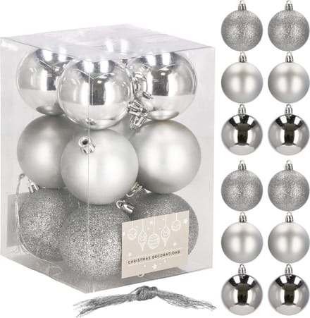 Springos Kerstballen | Kerstversiering | Onbreekbaar | 12 stuks | 6 cm | Zilver