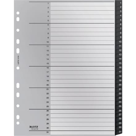 Leitz Recycle Tabbladen PP A4 - Extra Breed - 1-31 Numerieke Tabbladen - Zwart