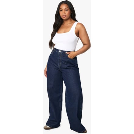 Dames Boohoo Basics Plus Basics Hoge Taille Wijde Pijpen Jeans | Indigo | Maat: 44